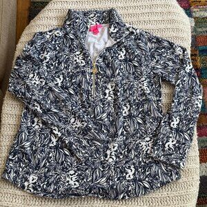 Lilly Pulitzer Skipper Popover UPF 50+ Quarter Zip Up Sweater Koala Print M